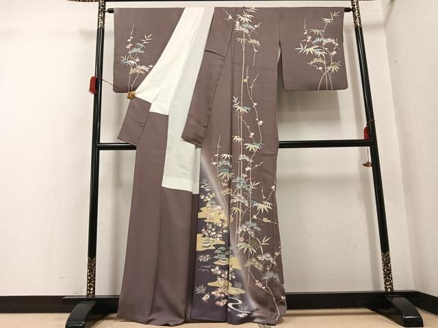 平和屋着物●京友禅作家　関谷泰三　訪問着　松竹梅風景文　暈し染め　正絹　逸品　AABH8268ph 平和屋着物○京友禅作家 関谷泰三 訪問着 松竹梅風景文 暈し染め 正絹