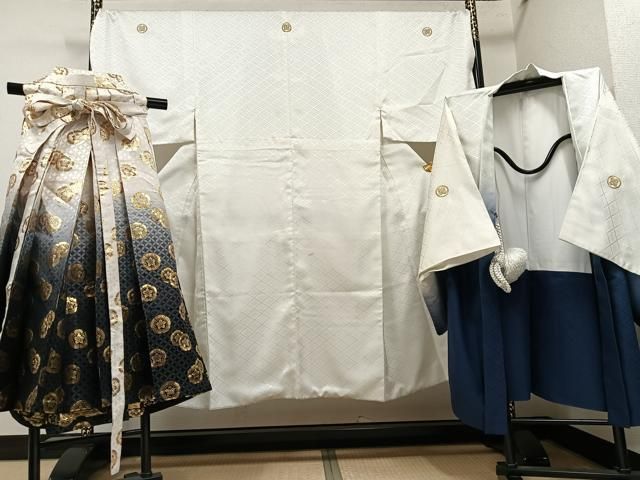 平和屋着物●男性　白紋付・羽織・袴セット　洗える着物　AABH8270ph