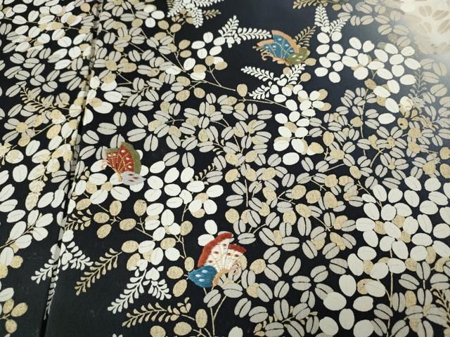 平和屋着物●訪問着　刺繍　舞蝶枝葉文　暈し染め　金銀彩　正絹　逸品　CABF3268ut 平和屋着物○訪問着 刺繍 舞蝶枝葉文 暈し染め 金銀彩 正絹 逸品