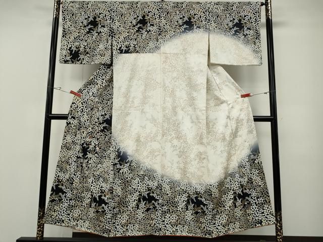 平和屋着物●訪問着　刺繍　舞蝶枝葉文　暈し染め　金銀彩　正絹　逸品　CABF3268ut 平和屋着物○訪問着 刺繍 舞蝶枝葉文 暈し染め 金銀彩 正絹 逸品