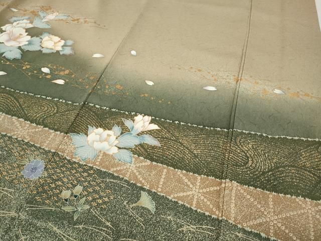 平和屋着物●訪問着　こぼれ松葉花文　暈し染め　金彩　正絹　逸品　CABF3289ut 平和屋着物○訪問着 こぼれ松葉花文 暈し染め 金彩 正絹 逸品