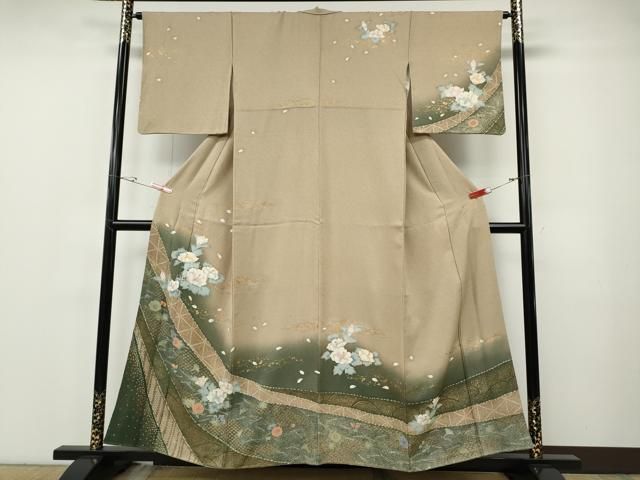 平和屋着物●訪問着　こぼれ松葉花文　暈し染め　金彩　正絹　逸品　CABF3289ut 平和屋着物○訪問着 こぼれ松葉花文 暈し染め 金彩 正絹 逸品