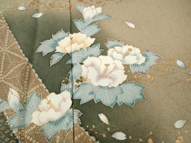 平和屋着物●訪問着　こぼれ松葉花文　暈し染め　金彩　正絹　逸品　CABF3289ut 平和屋着物○訪問着 こぼれ松葉花文 暈し染め 金彩 正絹 逸品