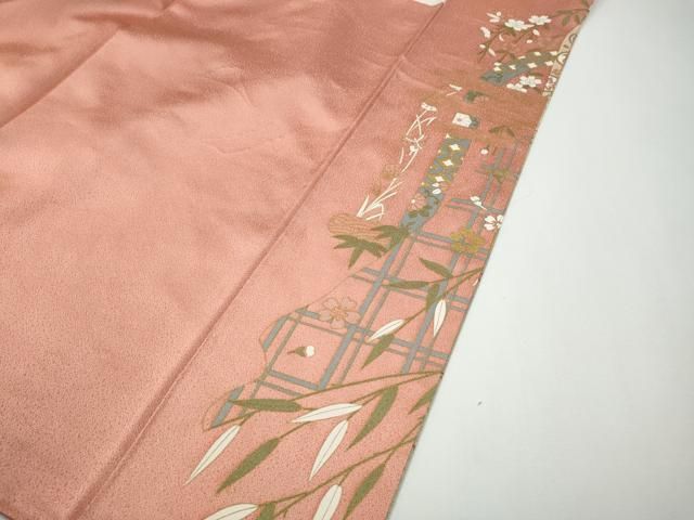 平和屋着物○訪問着 駒刺繍 飛鶴几帳草花文 暈し染め 金彩 正絹 逸品