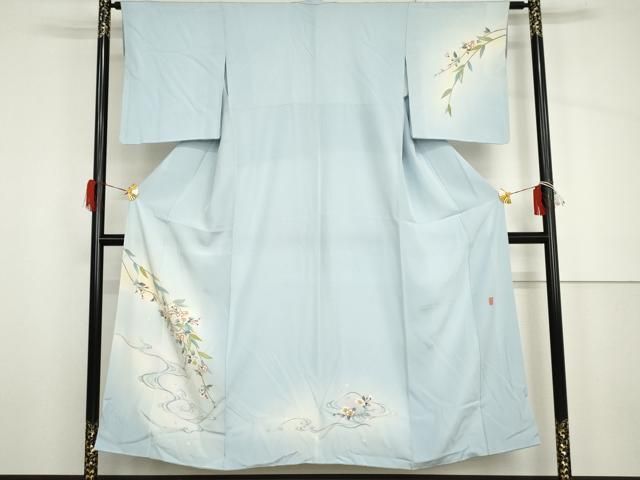 平和屋着物●本加賀友禅作家　笠瀬治夫　訪問着　流水枝花文　暈し染め　正絹　逸品　AABH7788cs 平和屋着物○本加賀友禅作家 笠瀬治夫 訪問着 流水枝花文 暈し染め
