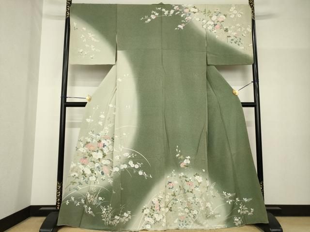 平和屋着物○訪問着 友禅 枝花文 暈し染め 正絹 逸品 AABH7073ck