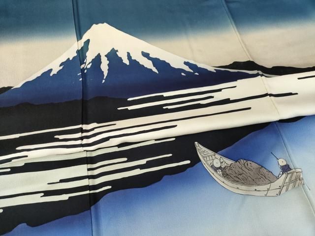 平和屋着物○訪問着 葛飾北斎 富嶽三十六景 武洲玉川 ロング丈 正絹