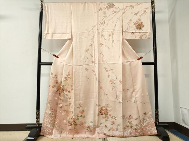 平和屋着物●訪問着　流水雪輪御所車花文　暈し染め　金彩　ロング丈　正絹　逸品　CABE2840yc 平和屋着物○訪問着 流水雪輪御所車花文 暈し染め 金彩 ロング丈 正絹