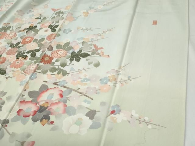 平和屋着物○訪問着 友禅 作家物 牡丹花文 正絹 逸品 CABE2887yc