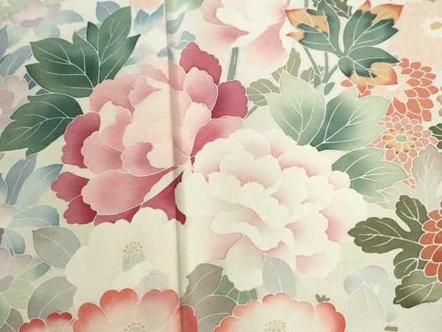 平和屋着物○訪問着 友禅 作家物 牡丹花文 正絹 逸品 CABE2887yc