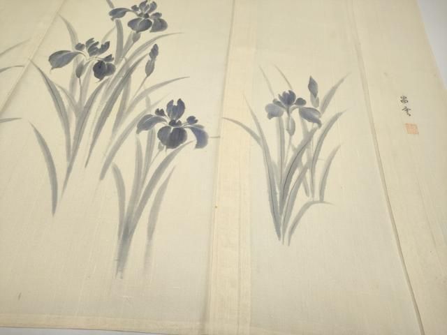 平和屋着物＊夏物　訪問着　紗紬　作家物　手描き　杜若　正絹　逸品　CABF2521tx 平和屋着物＊夏物 訪問着 紗紬 作家物 手描き 杜若 正絹 逸品