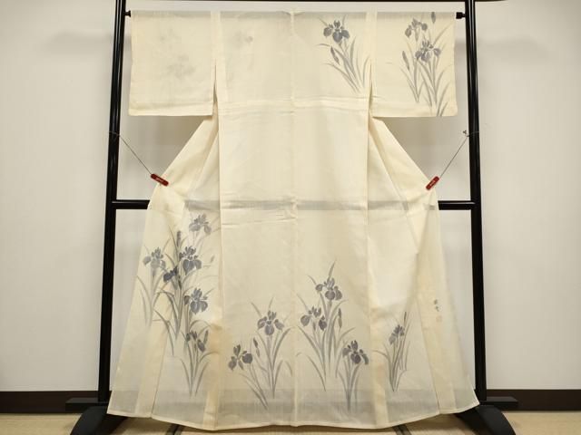 平和屋着物＊夏物　訪問着　紗紬　作家物　手描き　杜若　正絹　逸品　CABF2521tx 平和屋着物＊夏物 訪問着 紗紬 作家物 手描き 杜若 正絹 逸品