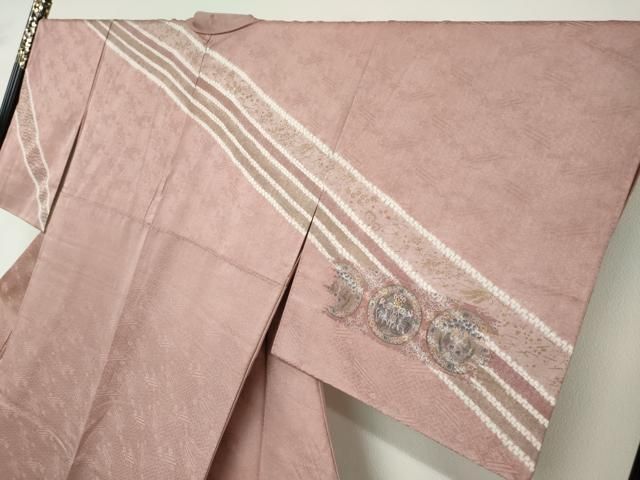平和屋着物●訪問着　絞り　刺繍　動物花絵皿文　金彩　正絹　逸品　DABD9386ud 平和屋着物○訪問着 絞り 刺繍 動物花絵皿文 金彩 正絹 逸品
