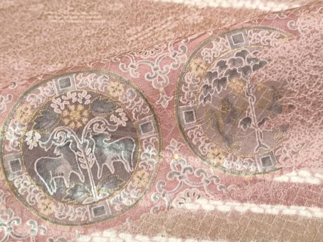 平和屋着物●訪問着　絞り　刺繍　動物花絵皿文　金彩　正絹　逸品　DABD9386ud 平和屋着物○訪問着 絞り 刺繍 動物花絵皿文 金彩 正絹 逸品