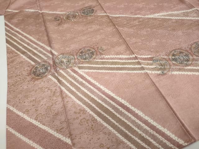 平和屋着物●訪問着　絞り　刺繍　動物花絵皿文　金彩　正絹　逸品　DABD9386ud 平和屋着物○訪問着 絞り 刺繍 動物花絵皿文 金彩 正絹 逸品