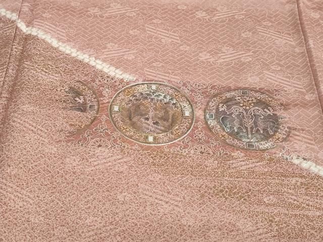 平和屋着物○訪問着 絞り 刺繍 動物花絵皿文 金彩 正絹 逸品