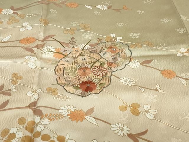 平和屋着物○中国三大刺繍 汕頭刺繍 訪問着 流水花絵皿文 暈し染め
