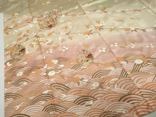 平和屋着物●中国三大刺繍　汕頭刺繍　訪問着　流水花絵皿文　暈し染め　金彩　正絹　逸品　DABD9417ud 平和屋着物○中国三大刺繍 汕頭刺繍 訪問着 流水花絵皿文 暈し染め