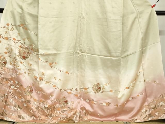 平和屋着物○中国三大刺繍 汕頭刺繍 訪問着 流水花絵皿文 暈し染め