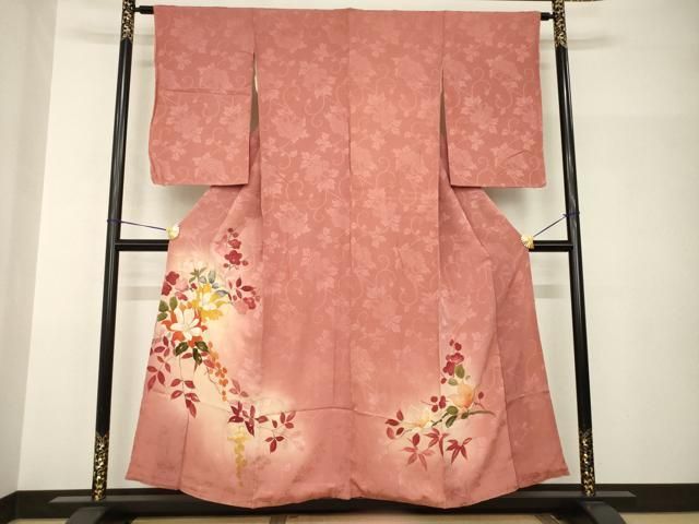 平和屋着物●アンティーク　大正ロマン　色留訪問着　枝花文　暈し染め　正絹　逸品　AABH8821ck 平和屋着物○アンティーク 大正ロマン 色留訪問着 枝花文 暈し染め