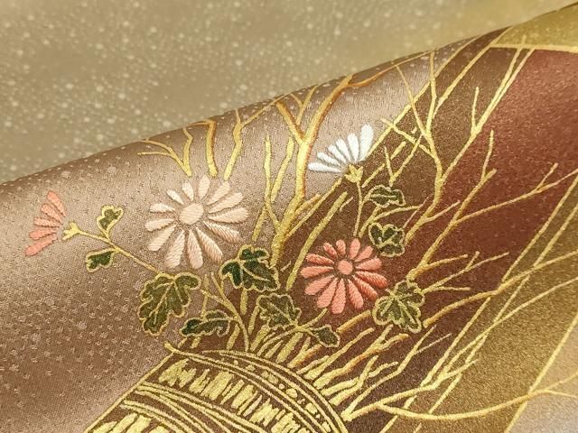平和屋着物●人間国宝　福田喜三郎　訪問着　刺繍　草花小舟文　暈し染め　金彩　正絹　逸品　DABD9431ud 平和屋着物○人間国宝 福田喜三郎 訪問着 刺繍 草花小舟文 暈し染め