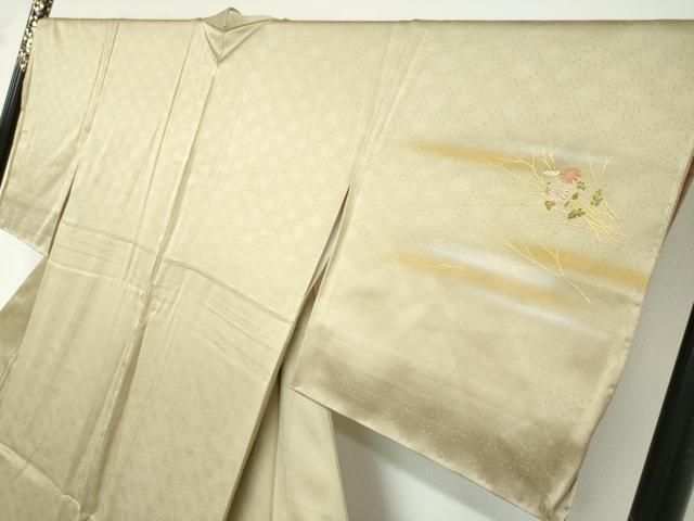 平和屋着物○人間国宝 福田喜三郎 訪問着 刺繍 草花小舟文 暈し染め