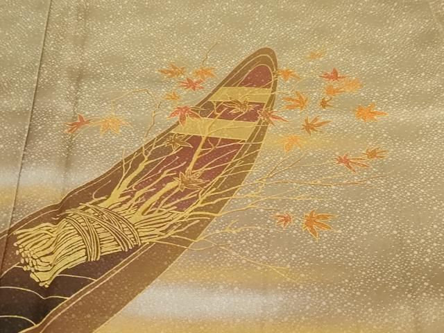 平和屋着物●人間国宝　福田喜三郎　訪問着　刺繍　草花小舟文　暈し染め　金彩　正絹　逸品　DABD9431ud 平和屋着物○人間国宝 福田喜三郎 訪問着 刺繍 草花小舟文 暈し染め