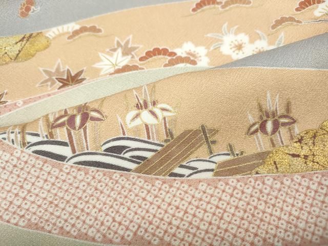 平和屋着物●訪問着　駒刺繍　道長草花文　金銀彩　正絹　逸品　CABF3363ut 平和屋着物○訪問着 駒刺繍 道長草花文 金銀彩 正絹 逸品 CABF3363ut