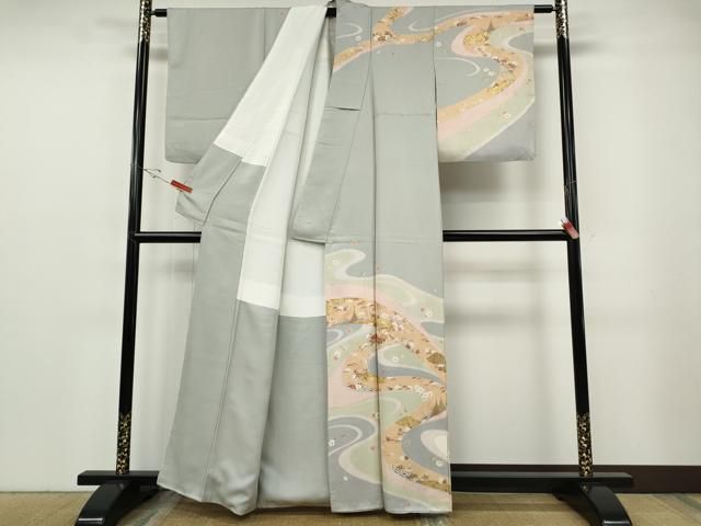 平和屋着物●訪問着　駒刺繍　道長草花文　金銀彩　正絹　逸品　CABF3363ut 平和屋着物○訪問着 駒刺繍 道長草花文 金銀彩 正絹 逸品 CABF3363ut