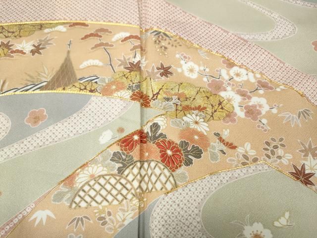 平和屋着物●訪問着　駒刺繍　道長草花文　金銀彩　正絹　逸品　CABF3363ut 平和屋着物○訪問着 駒刺繍 道長草花文 金銀彩 正絹 逸品 CABF3363ut