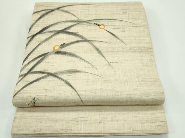 平和屋着物＊夏物　九寸開き名古屋帯　作家物　手描き　蛍　麻　逸品　CABF4655rv 平和屋着物＊夏物 九寸開き名古屋帯 作家物 手描き 蛍 麻 逸品