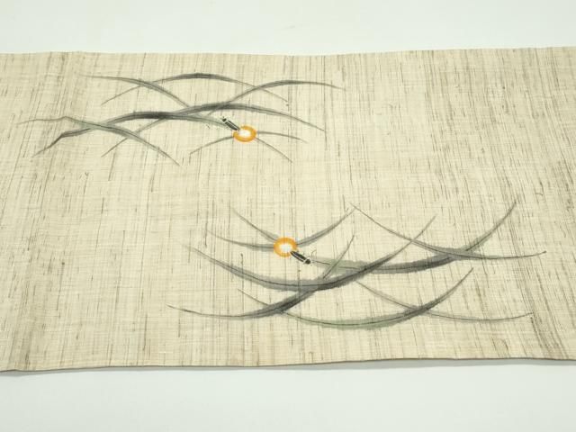 平和屋着物＊夏物　九寸開き名古屋帯　作家物　手描き　蛍　麻　逸品　CABF4655rv 平和屋着物＊夏物 九寸開き名古屋帯 作家物 手描き 蛍 麻 逸品