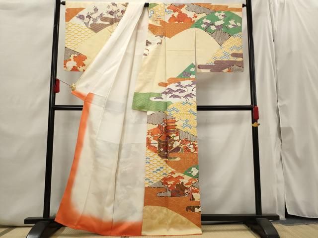 平和屋着物■訪問着　駒刺繍　吉祥貝桶花文　金彩　正絹　逸品　AABI6395st 平和屋着物□訪問着 駒刺繍 貝桶吉祥花文 暈し染め 金彩 正絹 逸品