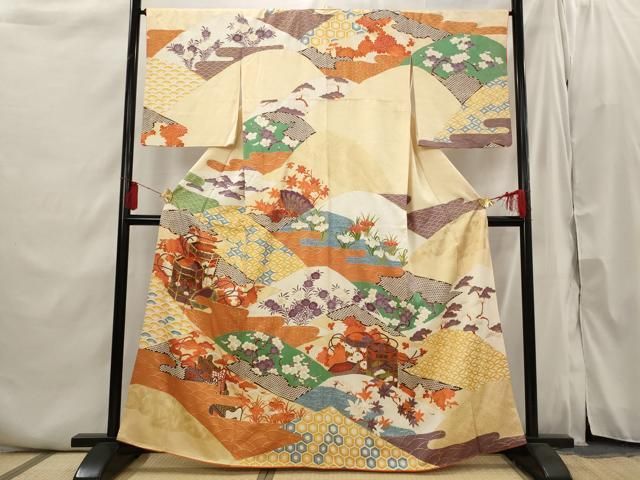 平和屋着物■訪問着　駒刺繍　吉祥貝桶花文　金彩　正絹　逸品　AABI6395st 平和屋着物□訪問着 駒刺繍 吉祥貝桶花文 金彩 正絹 逸品 AABI6395st