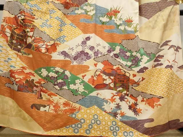 平和屋着物□訪問着 駒刺繍 吉祥貝桶花文 金彩 正絹 逸品 AABI6395st