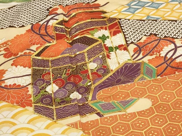 平和屋着物■訪問着　駒刺繍　吉祥貝桶花文　金彩　正絹　逸品　AABI6395st 平和屋着物□訪問着 駒刺繍 吉祥貝桶花文 金彩 正絹 逸品 AABI6395st
