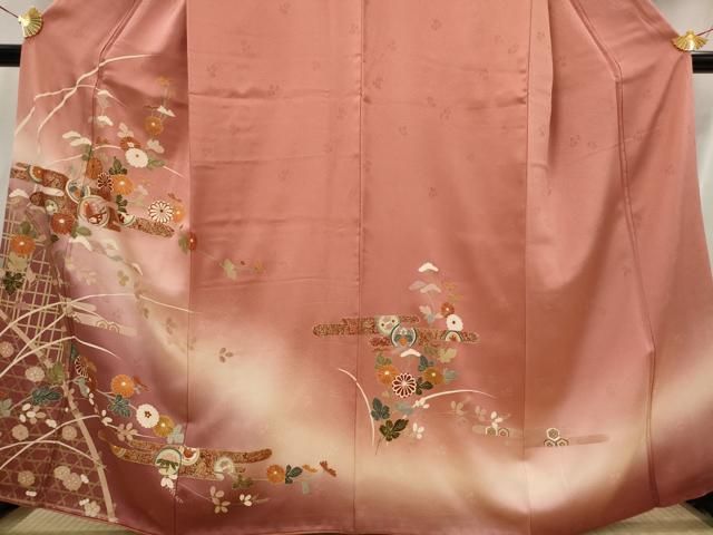 平和屋着物■訪問着　刺繍　草花文　暈し染め　金彩　正絹　逸品　AABI0256st 平和屋着物○訪問着 草花文 暈し染め 金彩 正絹 逸品 AABI0600ph
