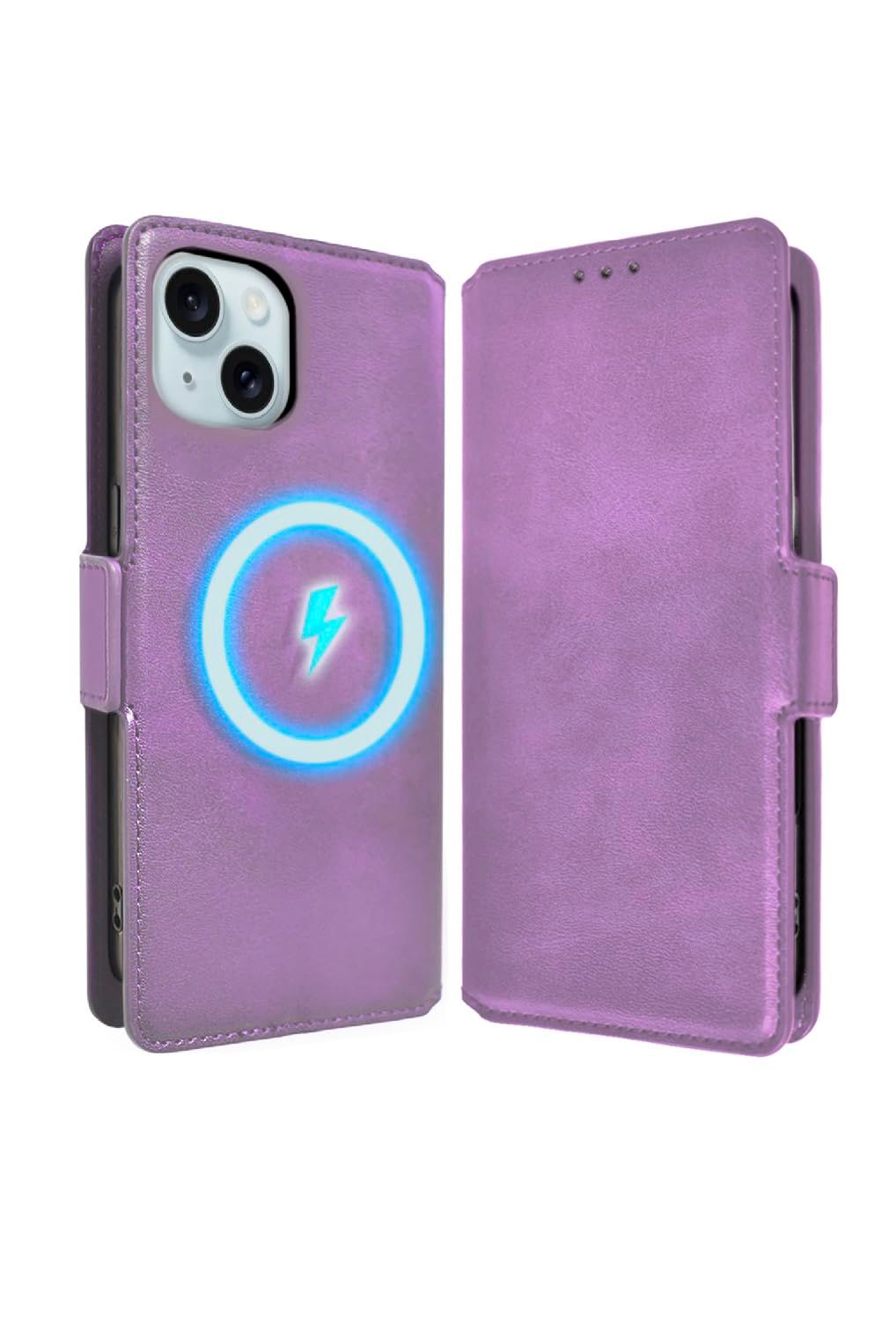 シズカウィルRe iPhone 15 ケース MagSafe対応 手帳型 カバー 本革調 スマホケース レザーケース 1個入り パープル