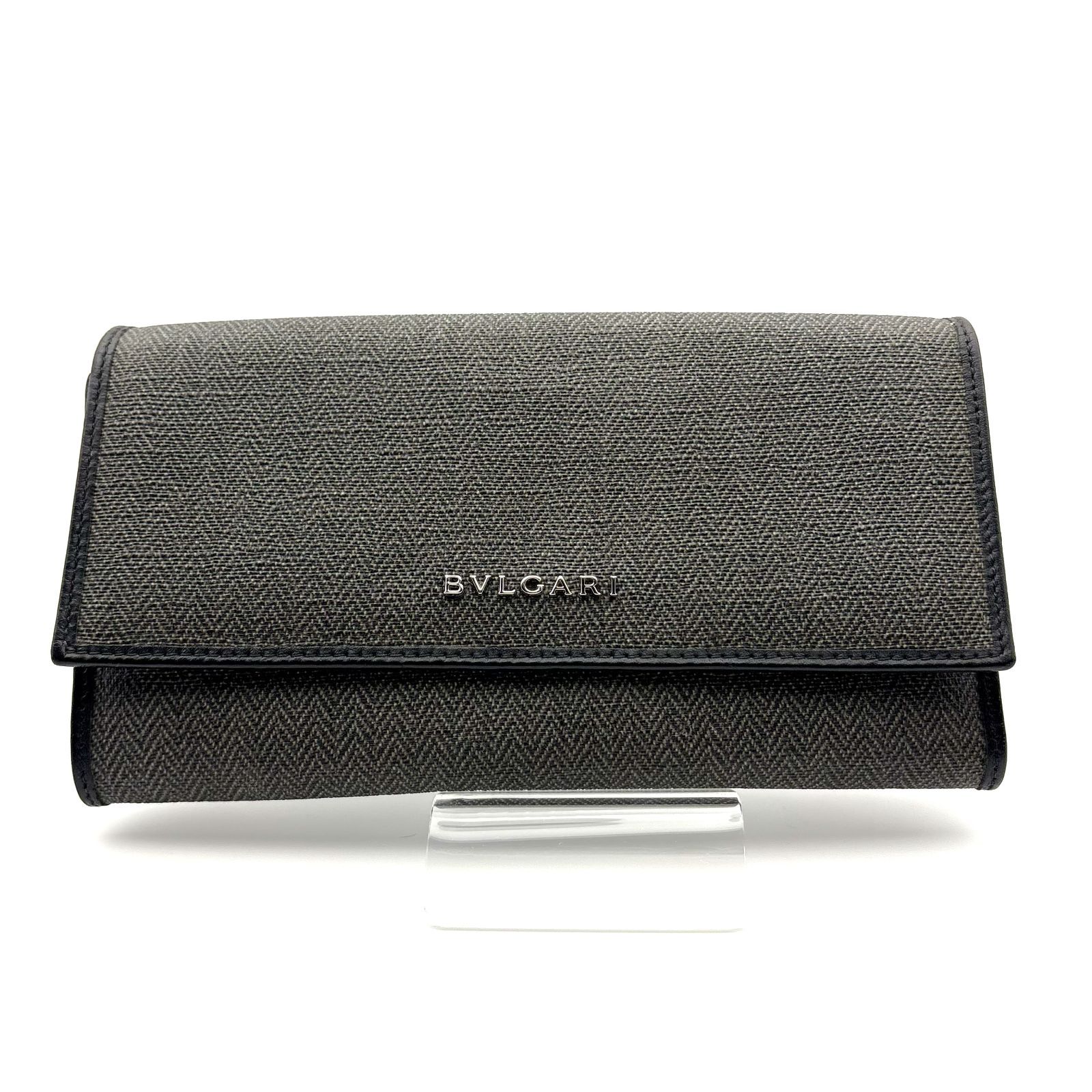【美品】BVLGARI ヘリンボーン長財布 ダークグレー PVC ウィークエンド 美品 】BVLGARI ブルガリ ヘリンボーン ウィークエンド 長財布 PVC