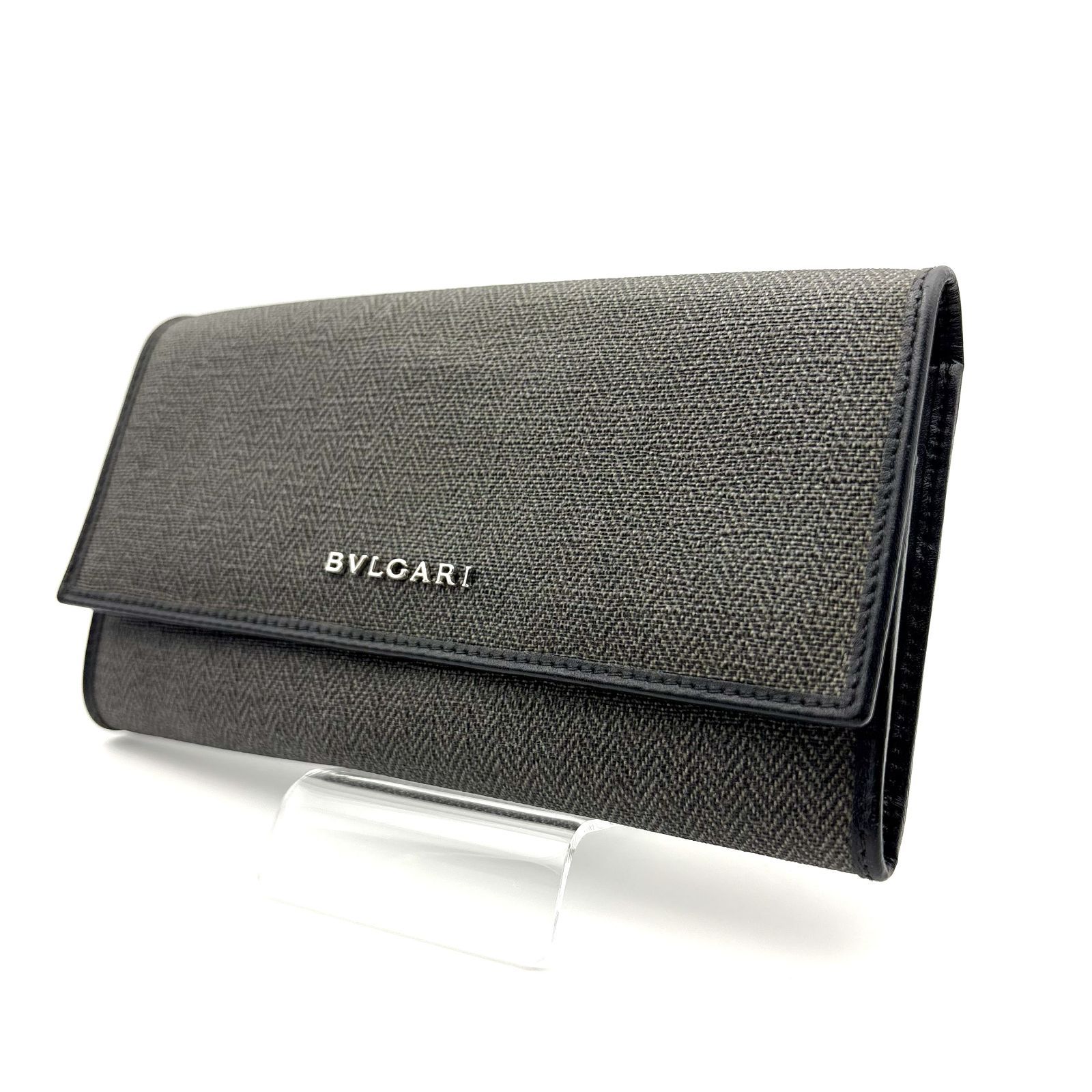 【美品】BVLGARI ヘリンボーン長財布 ダークグレー PVC ウィークエンド 美品 】BVLGARI ブルガリ ヘリンボーン ウィークエンド 長財布 PVC