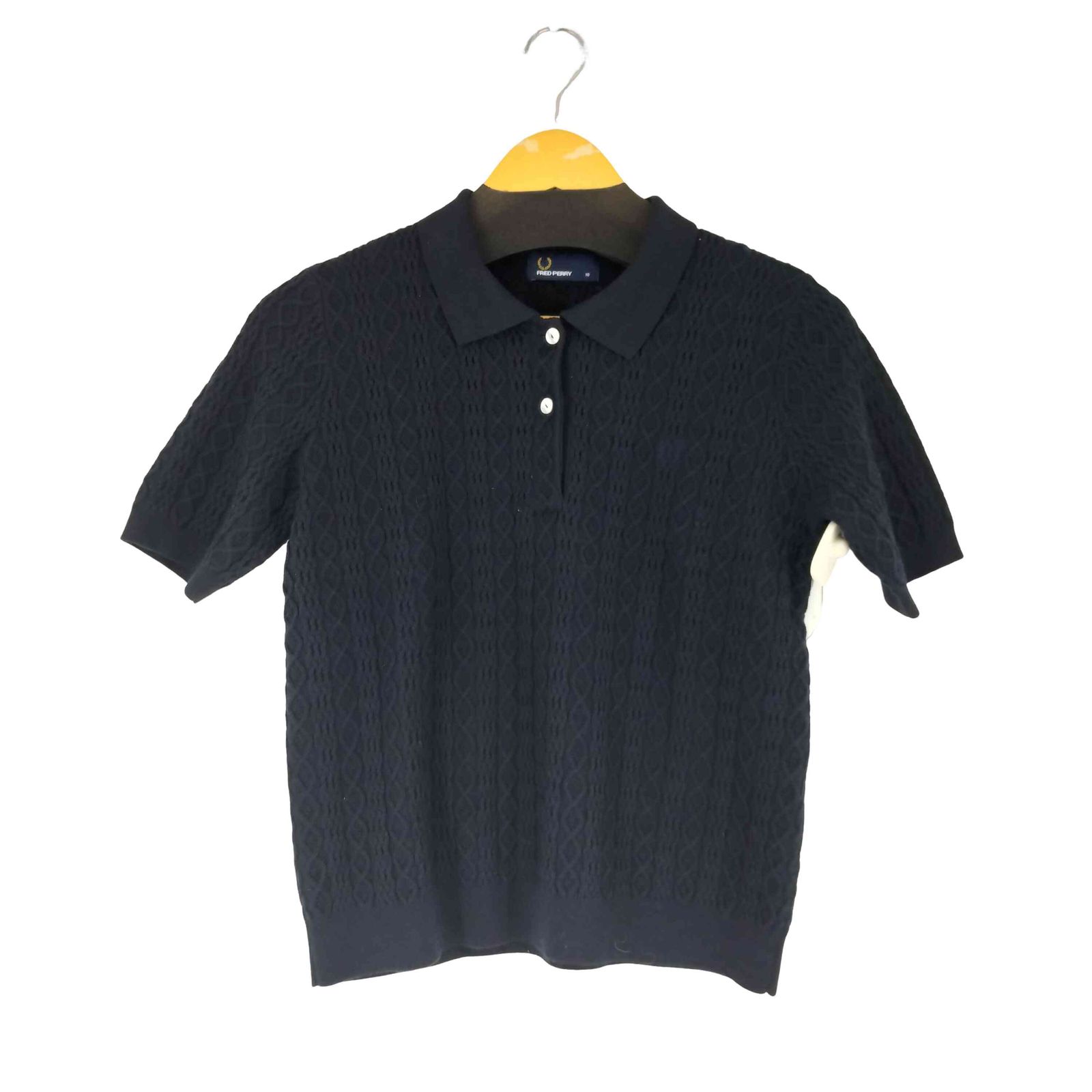 レディース☆フレッドペリー　ニットポロシャツ　月桂樹ロゴ刺繍　春物　サイズ10 フレッドペリー FRED PERRY 月桂樹ロゴ刺繍 ケーブルニット ポロシャツ
