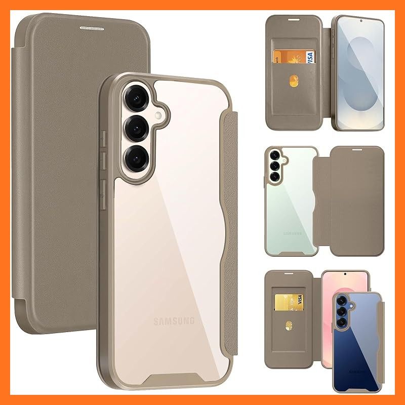【新品】 Samsung Galaxy S26 5G 用の ケース 手帳型 クリア 背面 透明 ギャラクシーS26 スマホケース カバー 高級なPUレザー+PCパネル+TPUバンパー 永久磁石 マグネット カード収納 人気財布型 手帳カバー(カーキ色) 0
