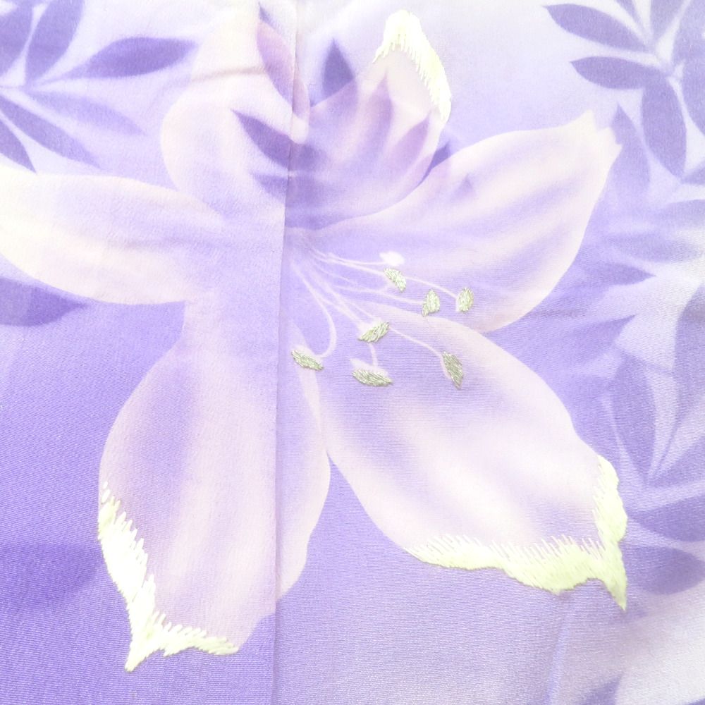 小紋 昔 アンティーク 昔着物 単衣 青紫×白 大花 刺繍 バチ衿 正絹 昔