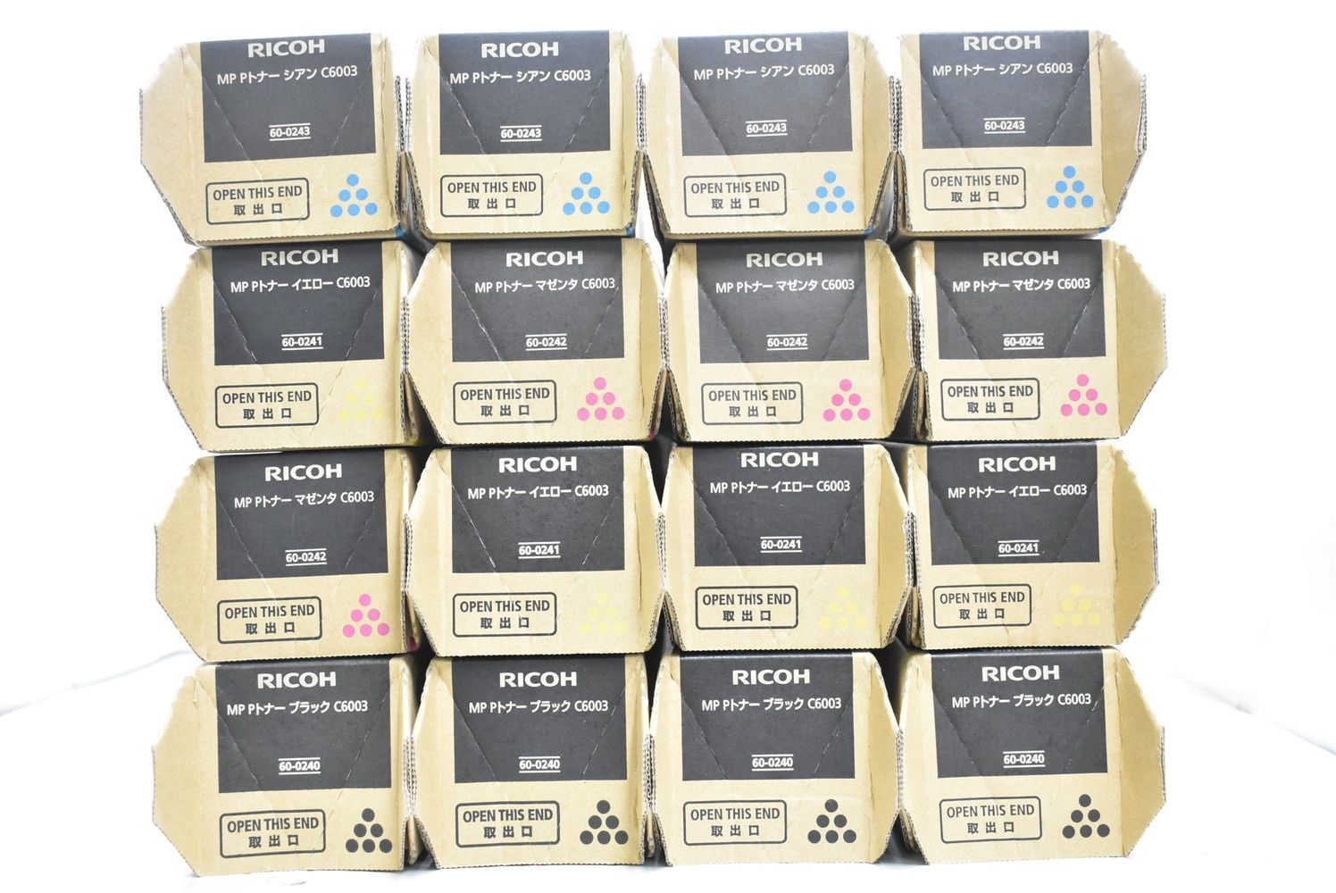 リコートナー　Ｃ6003 ブラック　シアン　マゼンタ　イエロー 未使用 RICOH 純正 トナー C6003 4色16本（シアン・マゼンタ・イエロー