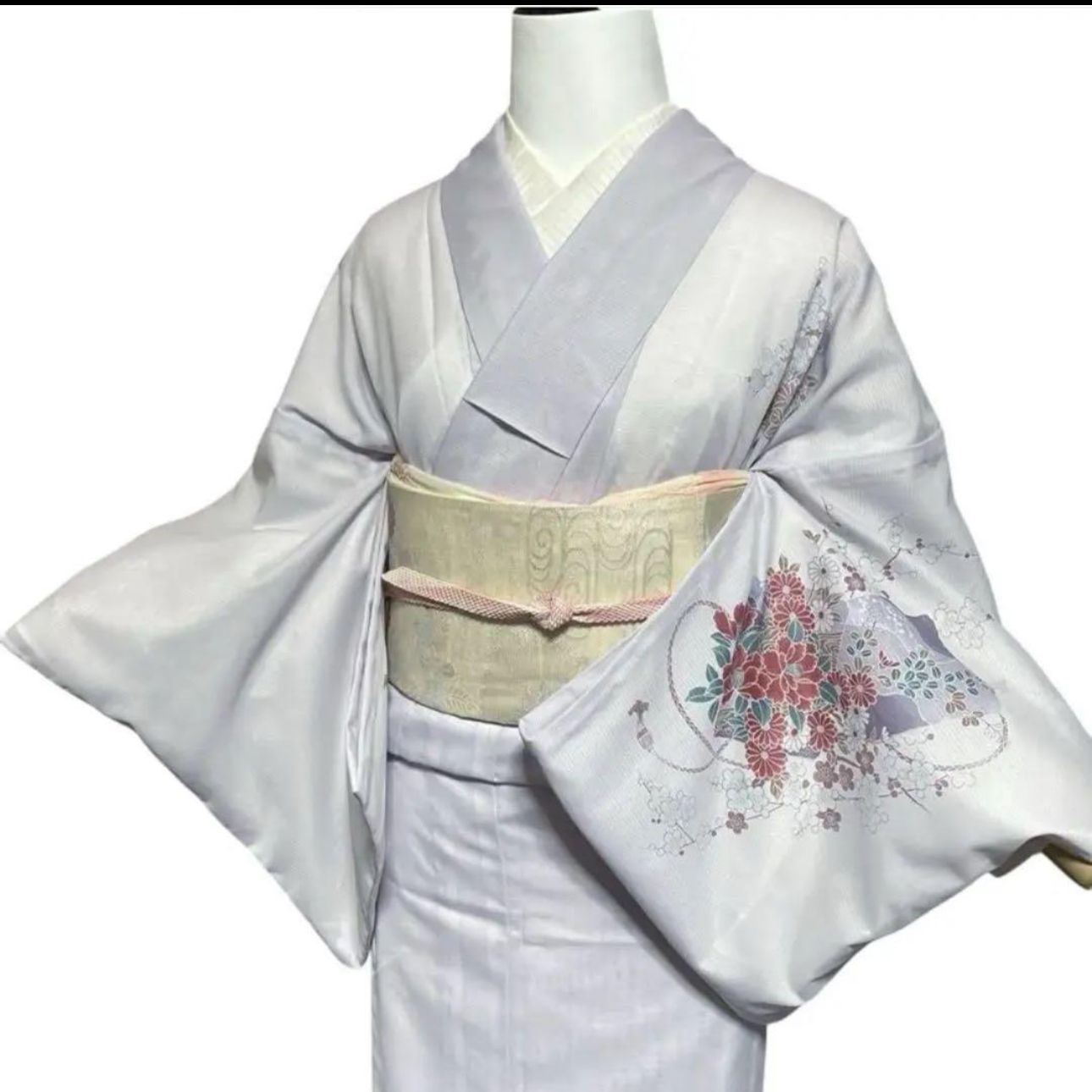 薄物　夏着物　絽　化繊　訪問着　フルセット　モ32 東レ 日本製 夏着物 絽 訪問着 フルセット 4点 薄物 白菫色 フォーマル