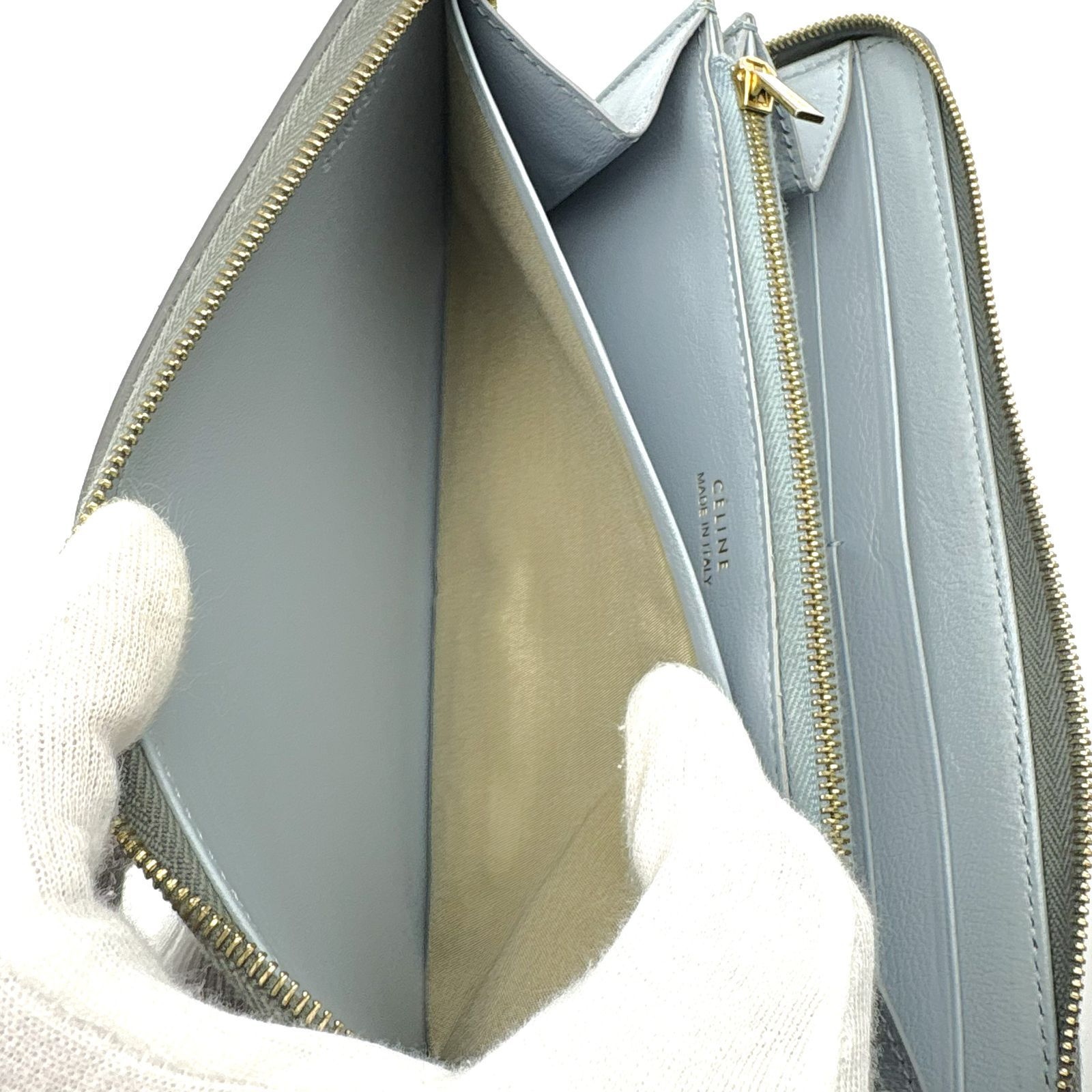 美品 】CELINE セリーヌ ラウンドジップ バイカラー 長財布 レザー 