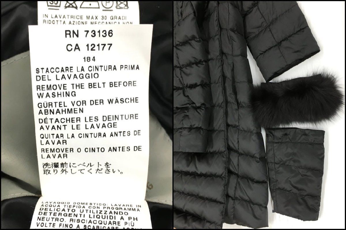 エス マックスマーラ S Max Mara ダウンコート 38 ブラック 長袖 94860316 リバーシブル 付け袖 ショルダーバッグ ベルト付 2312WR081 エス マックスマーラ S Max Mara ダウンコート 38 ブラック 長袖