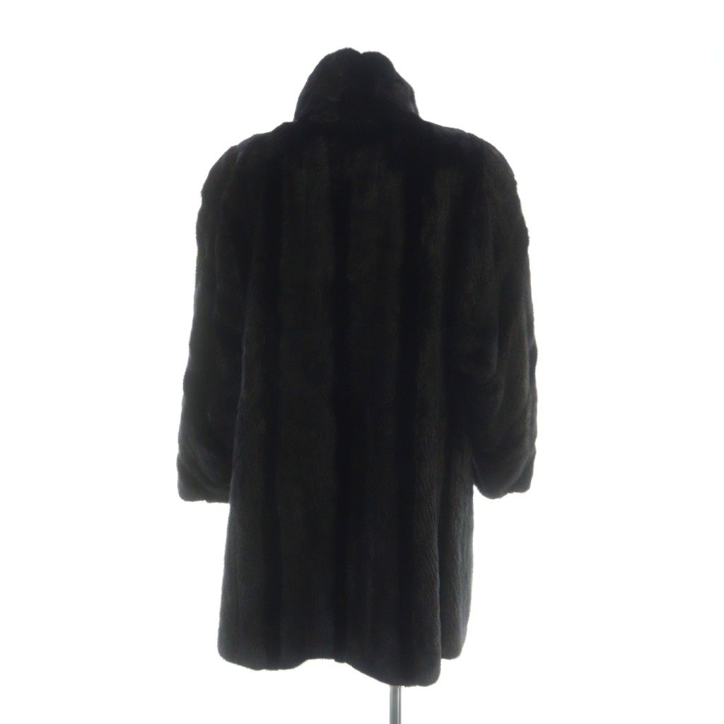 サガミンク SAGA MINK 銀サガ 毛皮コート ミドル 長袖 総裏地 ブラック