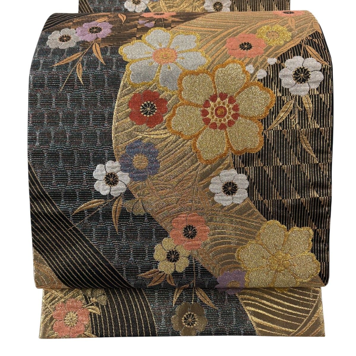 正絹 六通袋帯【大唐花 小花】 袋帯 美品 秀品 華文 枝垂桜 金糸 箔