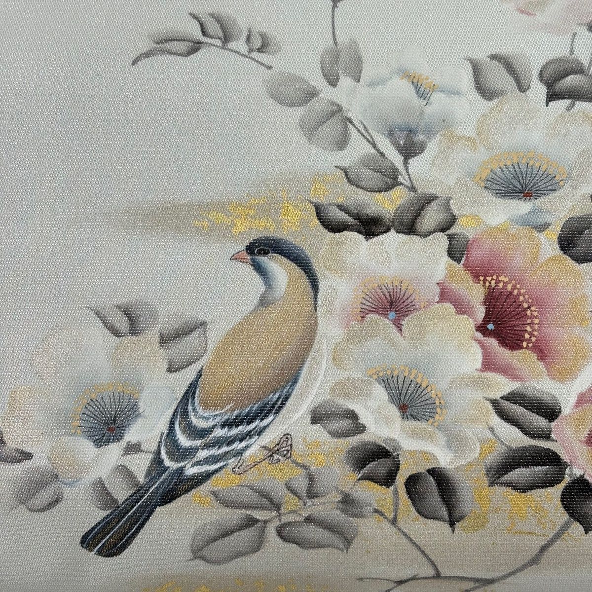 美品】 名古屋帯 秀品 花鳥 霞 金彩 銀通し 灰緑 正絹 【中古】 - メルカリ